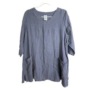 Match Point USA Linen Lagenlook Gray Tunic Top‎ Size S Patch Pockets